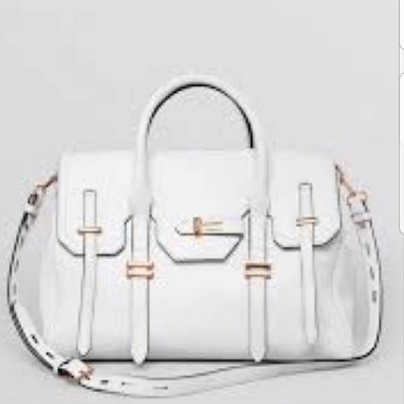 Rebecca Minkoff Jules Satchel White Leather Crossbody Handbag Rose Gold Hardware - Picture 4 of 16